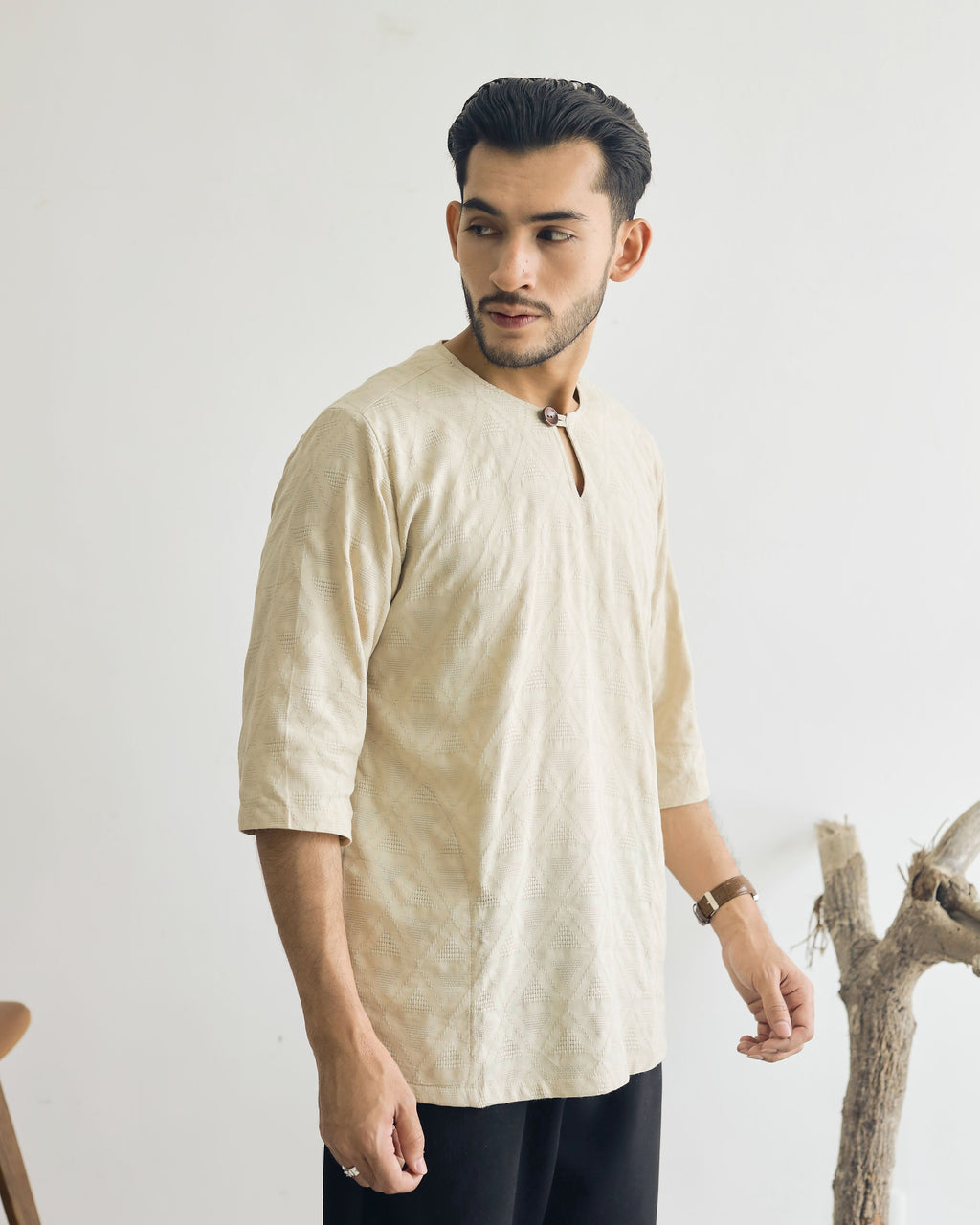 KUDRAT SIRI : THREE QUARTER SLEEVE TOP - BEIGE