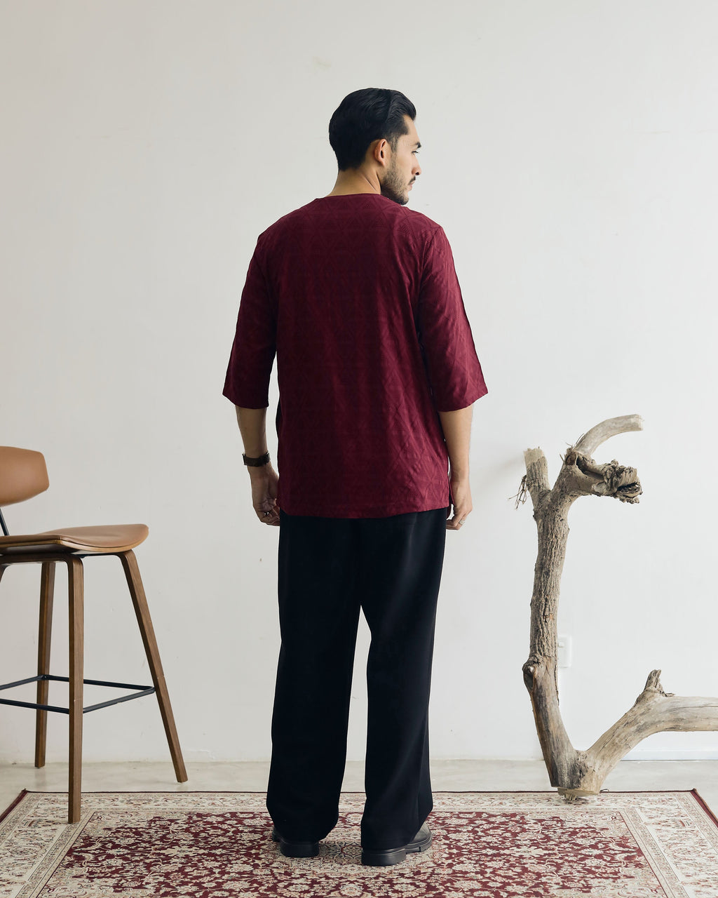 KUDRAT SIRI : THREE QUARTER SLEEVE TOP - BURGUNDY