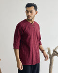 KUDRAT SIRI : THREE QUARTER SLEEVE TOP - BURGUNDY